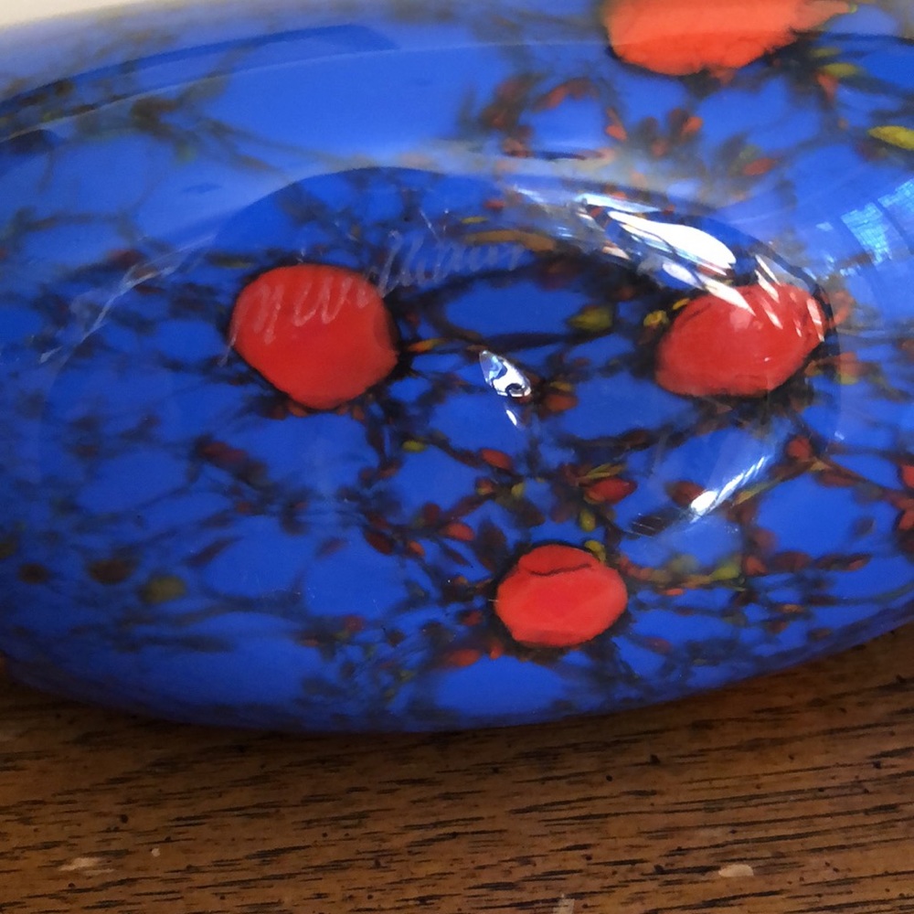 Maureen Williams Signed Australian Studio Art Glass Blue Orange Moon Vase 8" - Picture 7 of 9